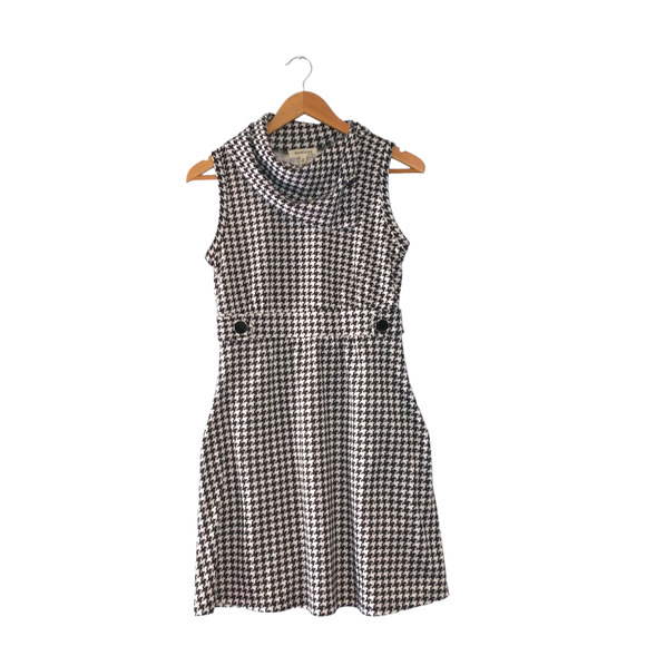Monteau Sleeveless Cowl Neck Houndstooth Dress Black White Medium Posh Style - Picture 11 of 13